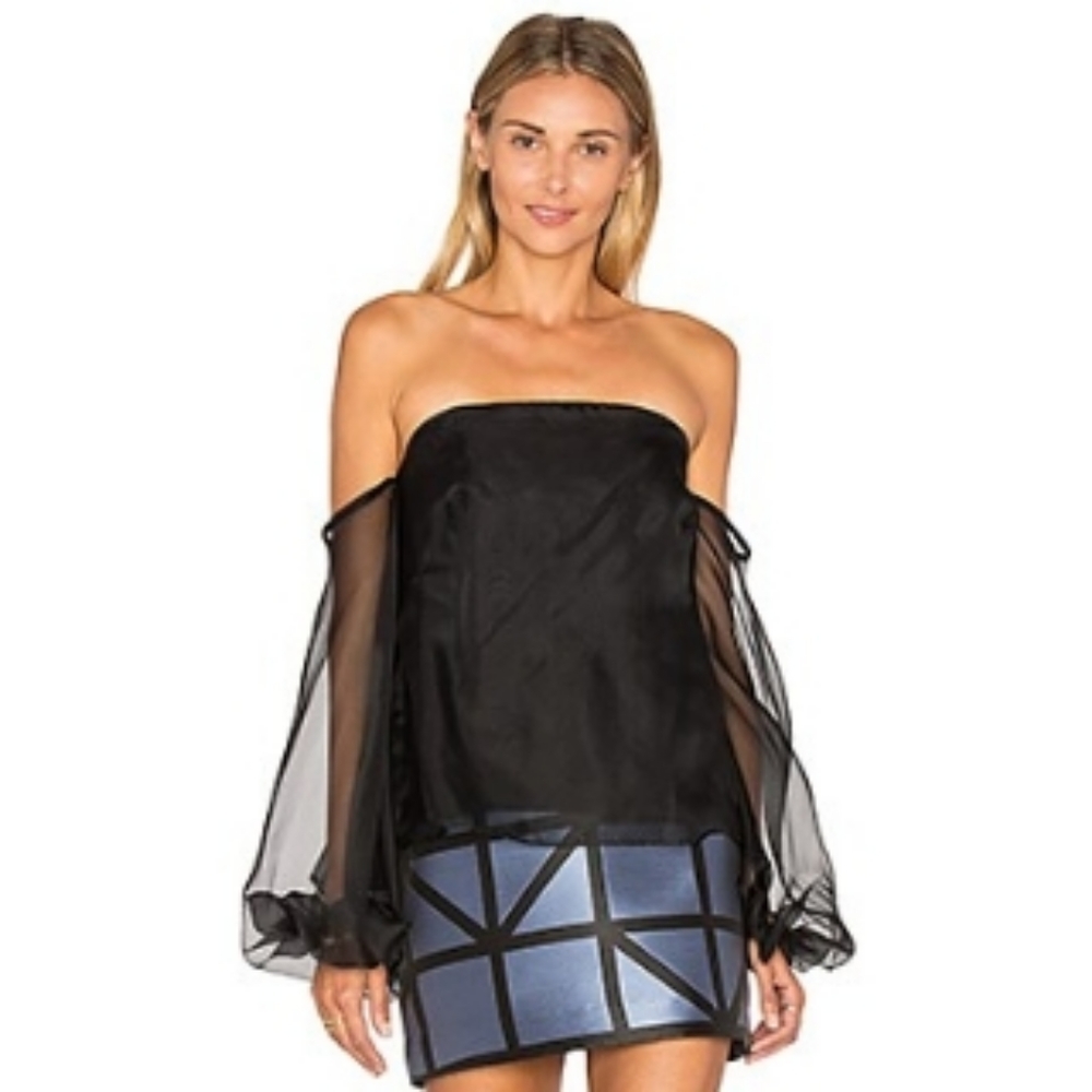 Milly Gloria Silk Organza Top in Black